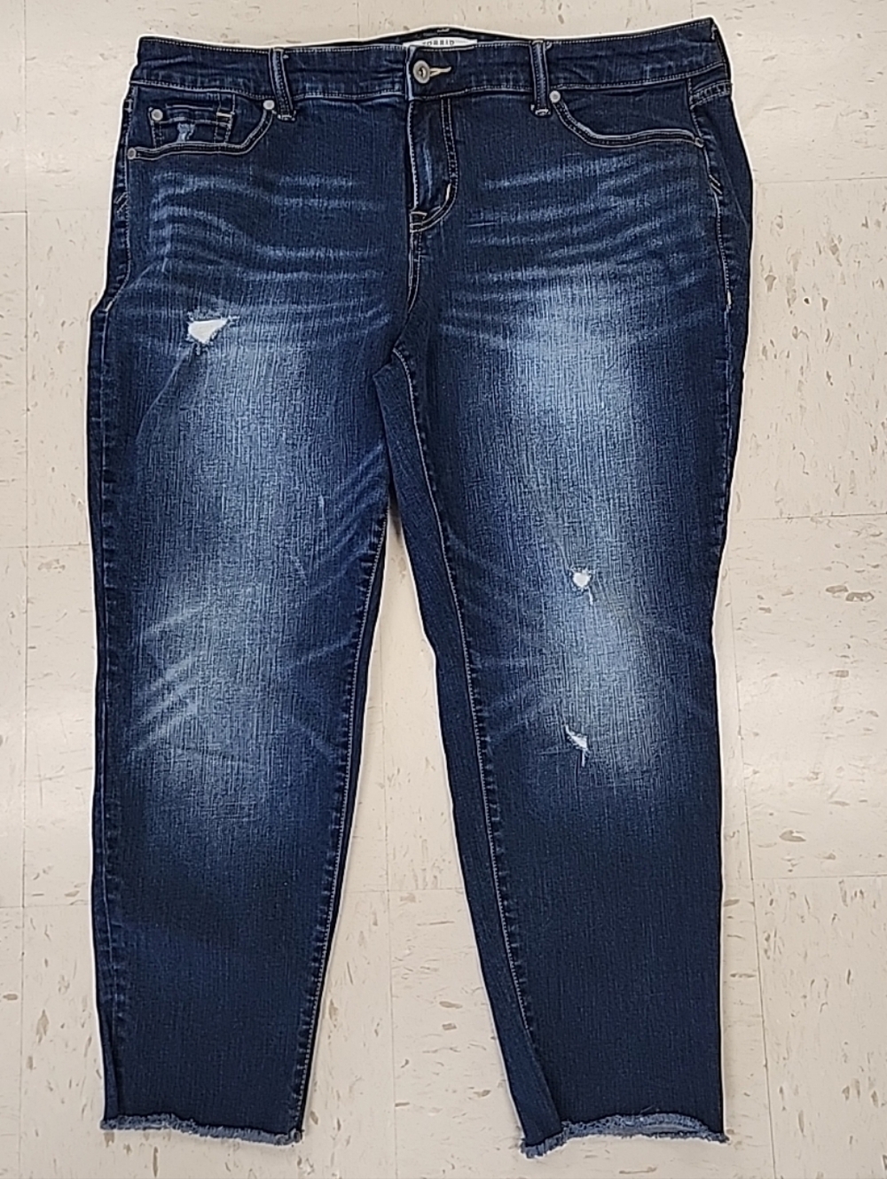 Torrid Distressed Boyfriend Jeans Mid-Rise Dark Wash Frayed Hem Women's Size 20